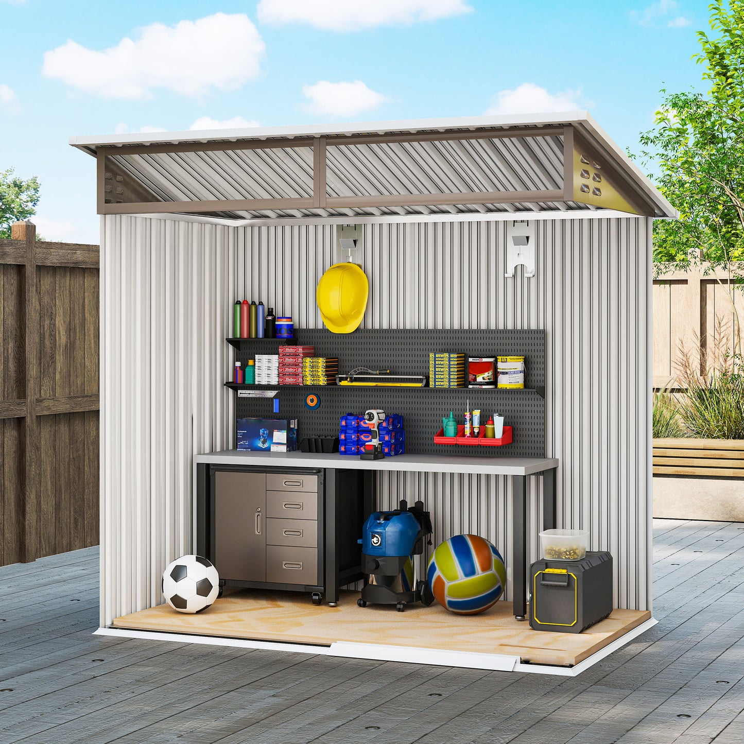 Outsunny Caseta De Jardín Exterior 1,9m² 195x122x182 Cm Con Base Refuerzo Marrón_4