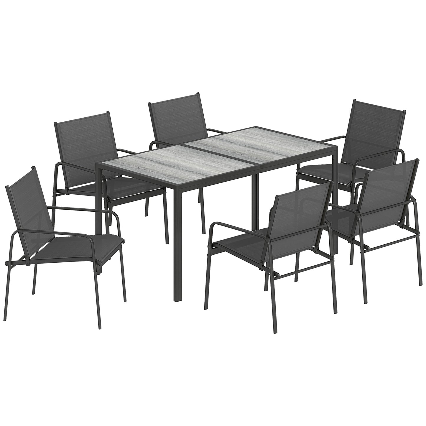Outsunny Conjunto De Mesa Y Sillas Jardín De 7 Piezas Con Sillas Transpirables_0