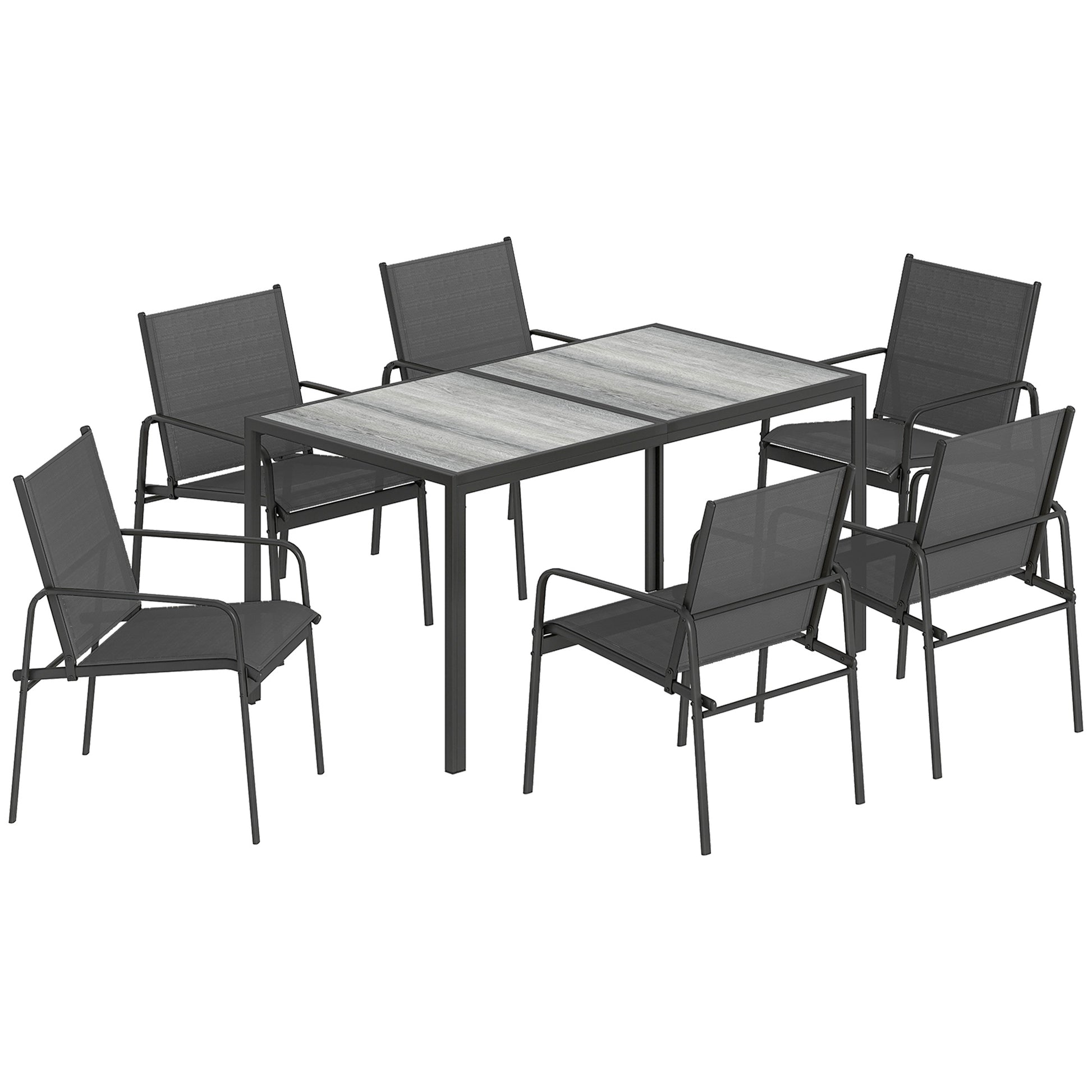 Outsunny Conjunto De Mesa Y Sillas Jardín De 7 Piezas Con Sillas Transpirables_0