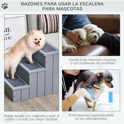 Pawhut Escalera Para Mascotas 3 Peldaños Con Espacio 40,5x44,5x38 Cm Gris_3
