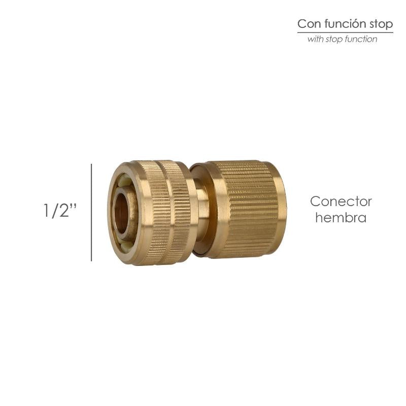 Conector Manguera Con Función Stop Fabricado En Laton  1/2 Hembra, Adaptador Grifo, Conector Grifo A Conector Rapido