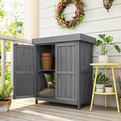 Outsunny Armario De Jardín De Madera Con 2 Puertas Techo Asfáltico 74x43x88 Cm_1