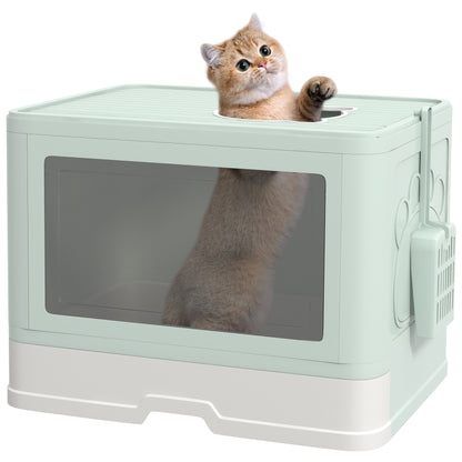 Pawhut Arenero Para Gatos Cubierto Con Caja Pala Cepillo 48,5x38x36,5 Cm Verde_0