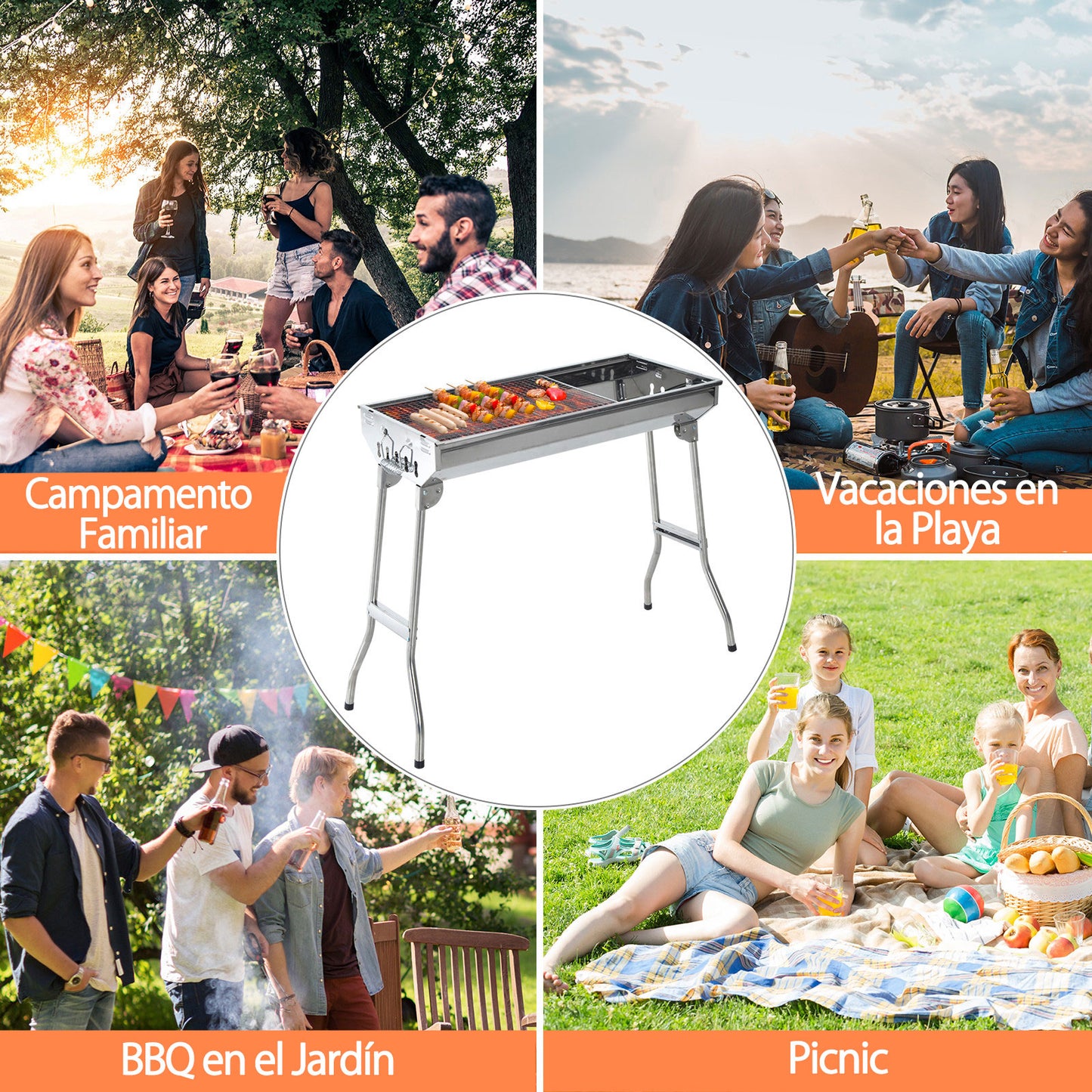 Outsunny Barbacoa Portátil Y Plegable Acero Inoxidable Parrilla 73x33x71cm Plata_5