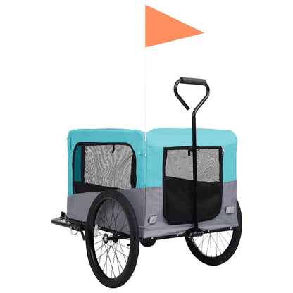 Vidaxl Remolque De Bicicleta Para Mascotas Cochecito 2 En 1 Azul Gris_4
