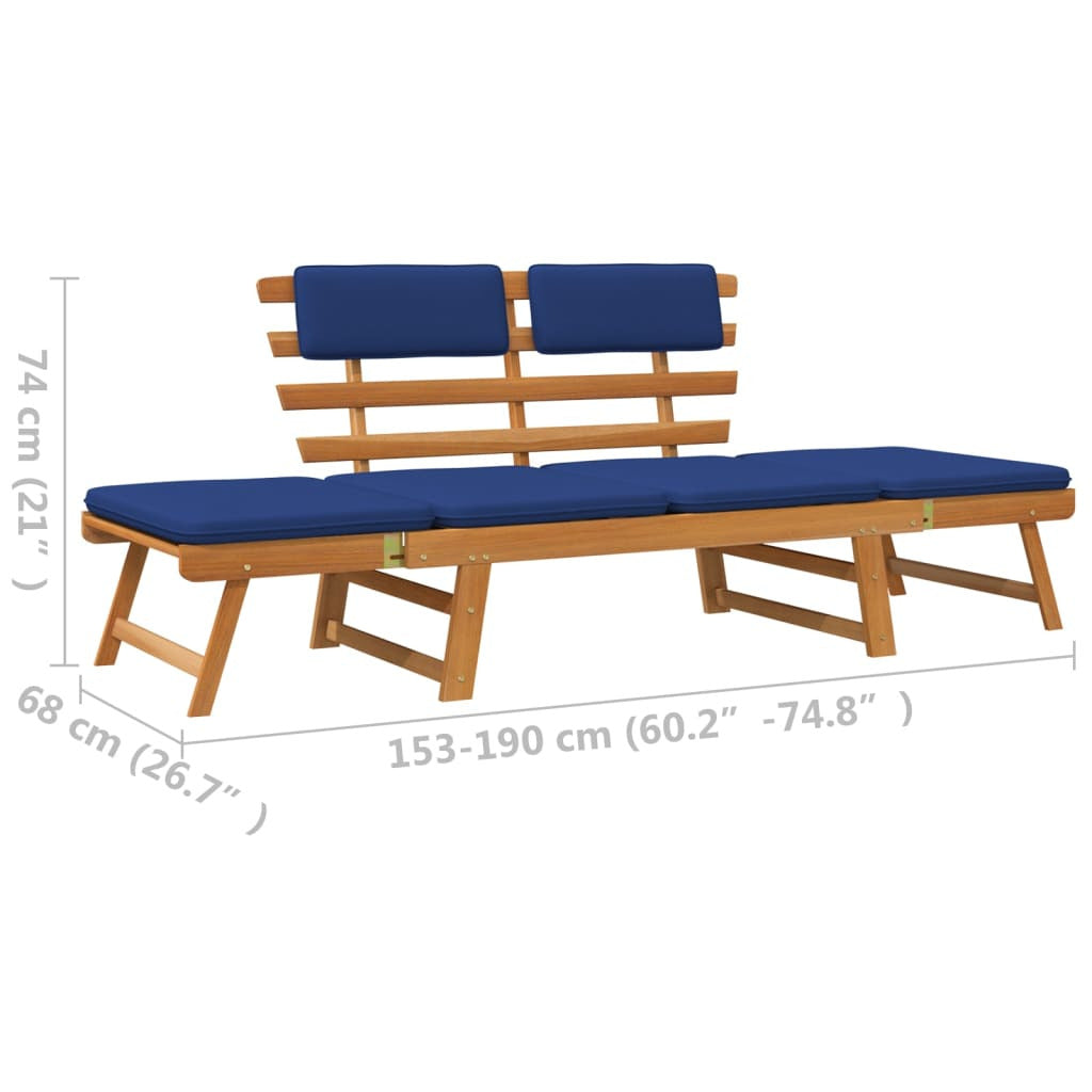 Vidaxl Banco De Jardín Con Cojines 2 En 1 190 Cm Madera Maciza Acacia_2