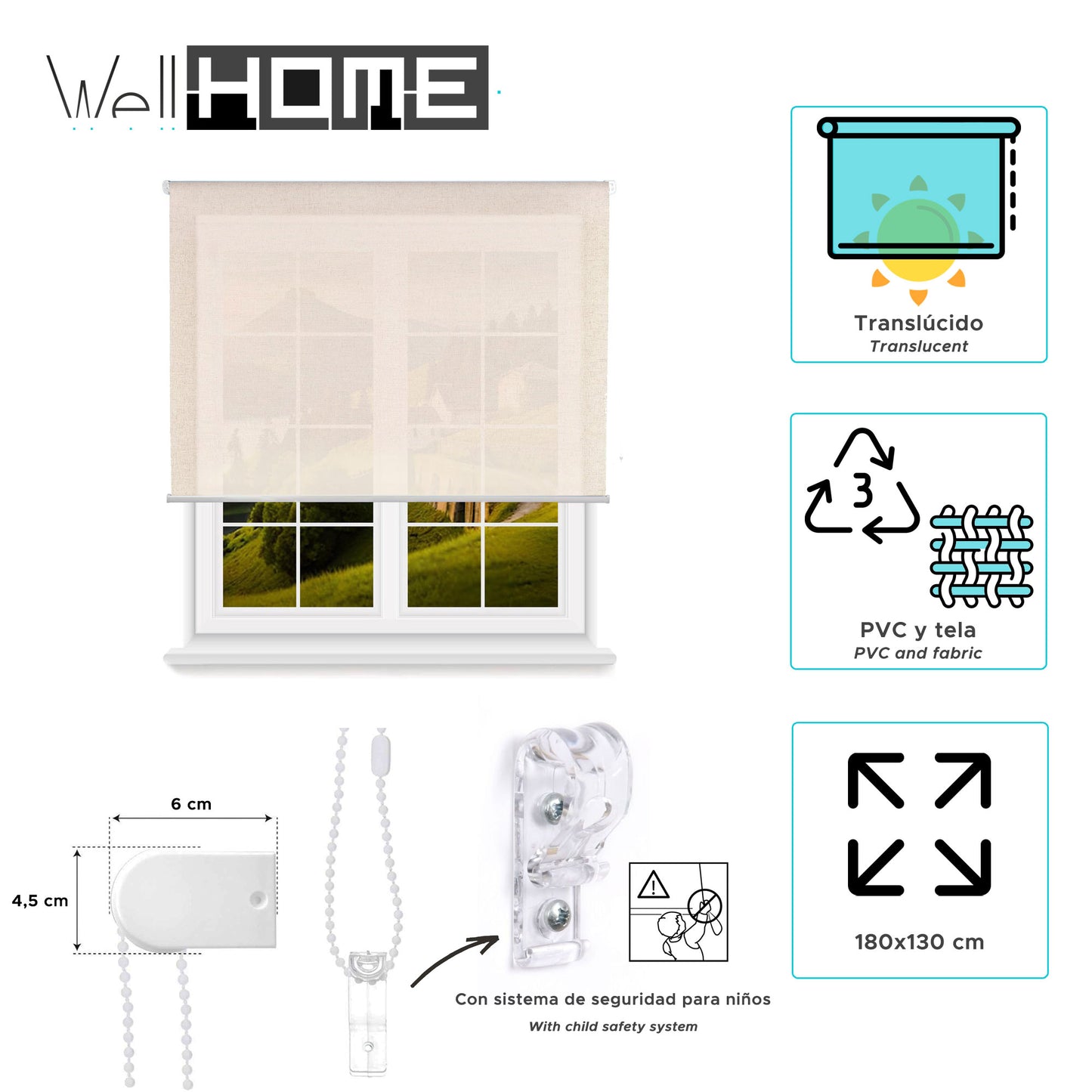 Estor Lino 180x130cm Translúcido Enrollable Wellhome_1