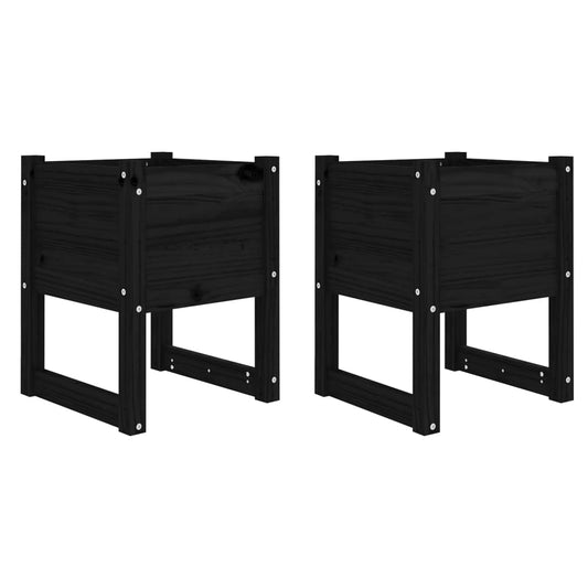 Jardinera 2 Unidades Madera Maciza De Pino Negro 40x40x52,5 Cm_0