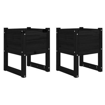 Jardinera 2 Unidades Madera Maciza De Pino Negro 40x40x52,5 Cm_0