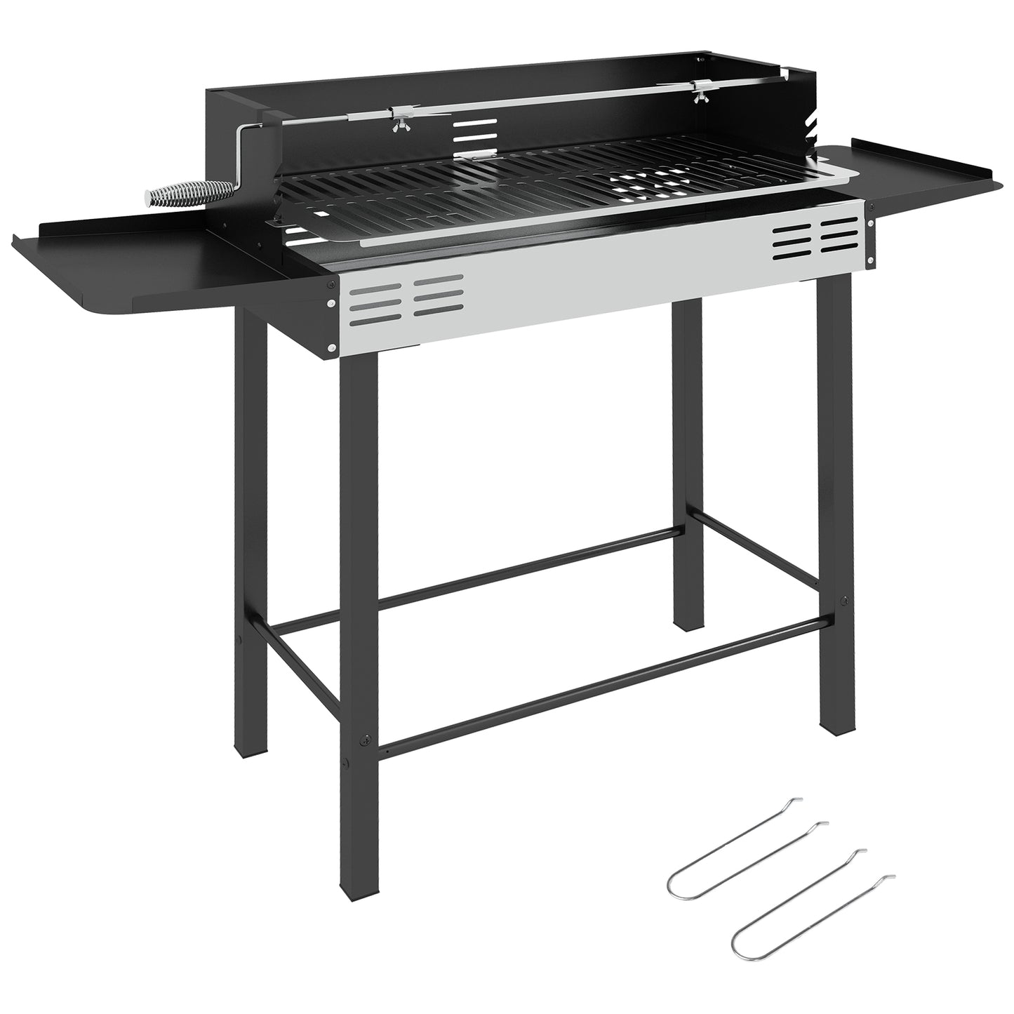Outsunny Barbacoa De Carbón Portátil Con Pincho Giratorio Estantes Negro_0