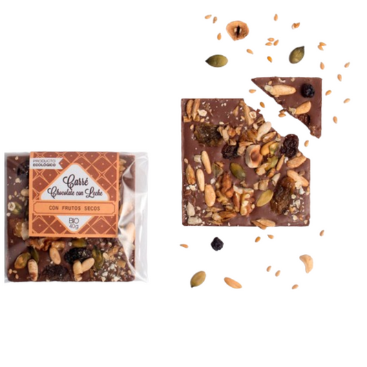 Carré Bio de chocolate con leche 39% cacao, con frutos secos y semillas_0
