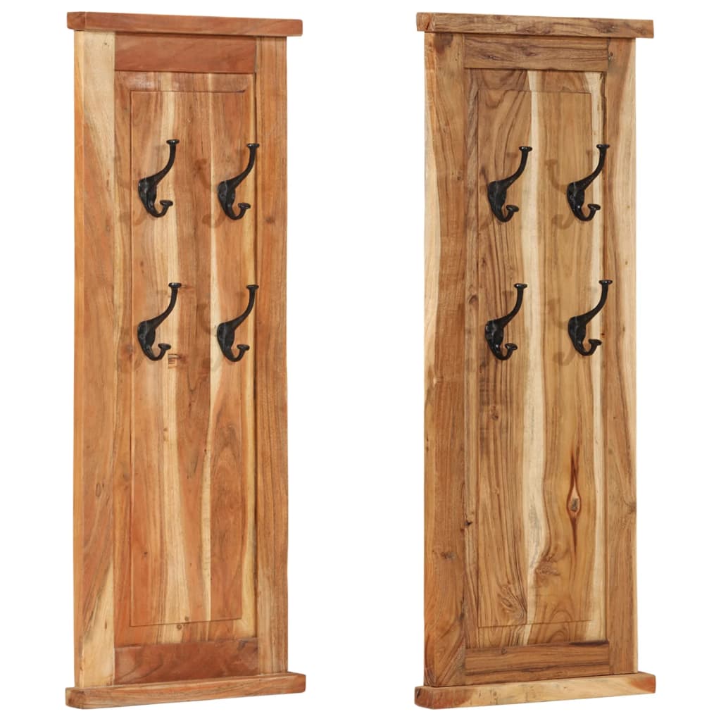Percheros 2 Unidades Madera Maciza De Acacia 38x100 Cm_1