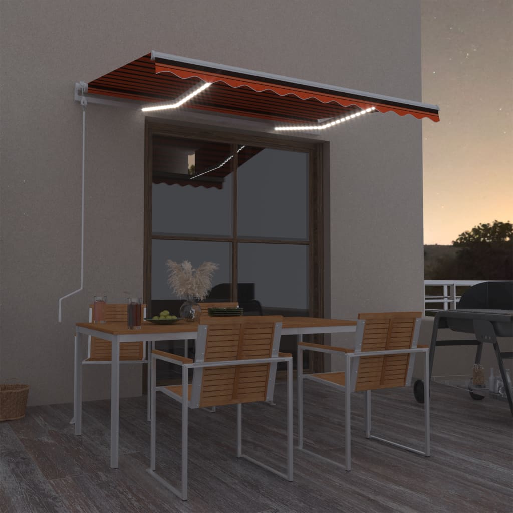 Toldo Automático Led Sensor De Viento Naranja Marrón 300x250 Cm_1