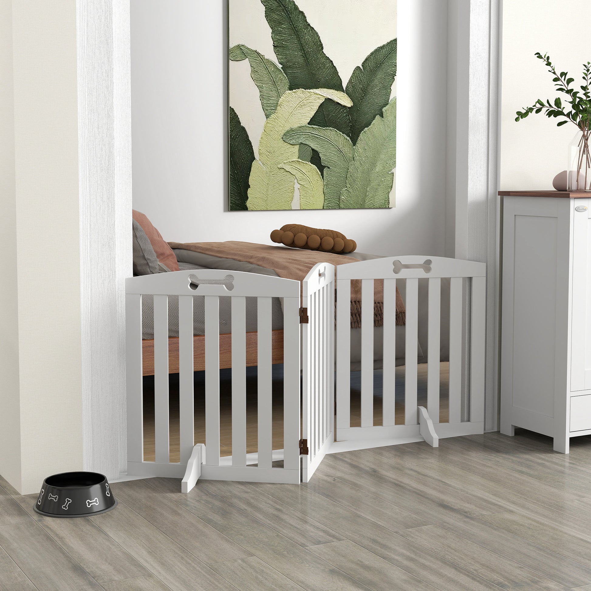 Pawhut Barrera De Seguridad Para Perros Plegable 155 Cm De 3 Paneles Blanco_1
