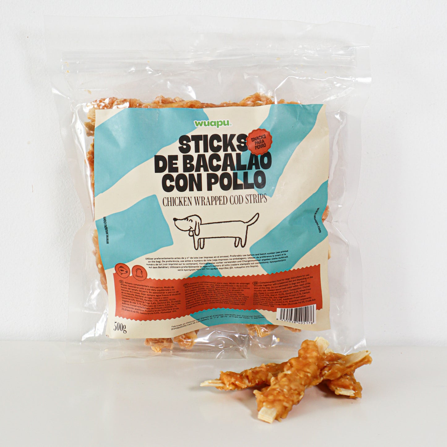 Snack Para Perro En Stick De Bacalao Con Pollo Desecado Wuapu 12x100gr_3