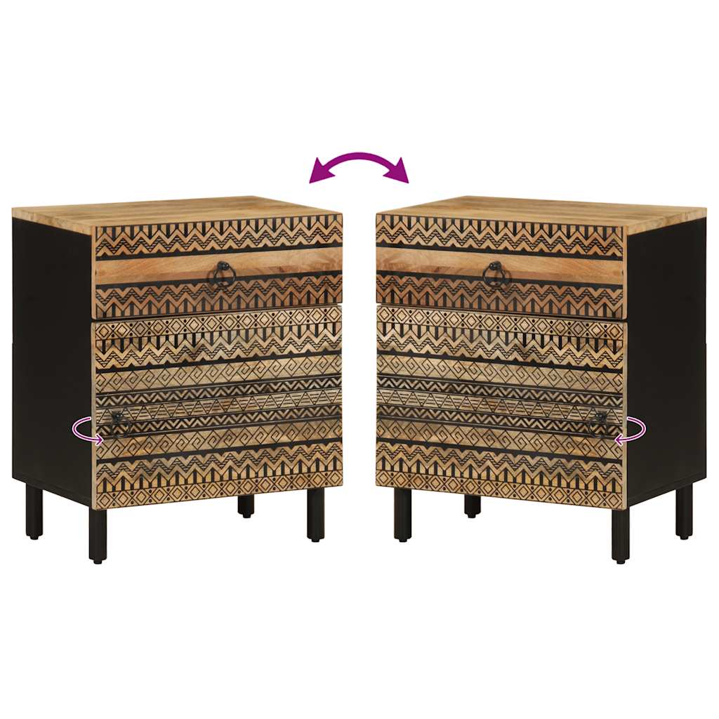 Mesita De Noche Madera Maciza De Mango Rugosa Negro 50x33x60 Cm_4