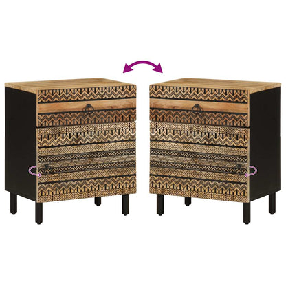 Mesita De Noche Madera Maciza De Mango Rugosa Negro 50x33x60 Cm_4