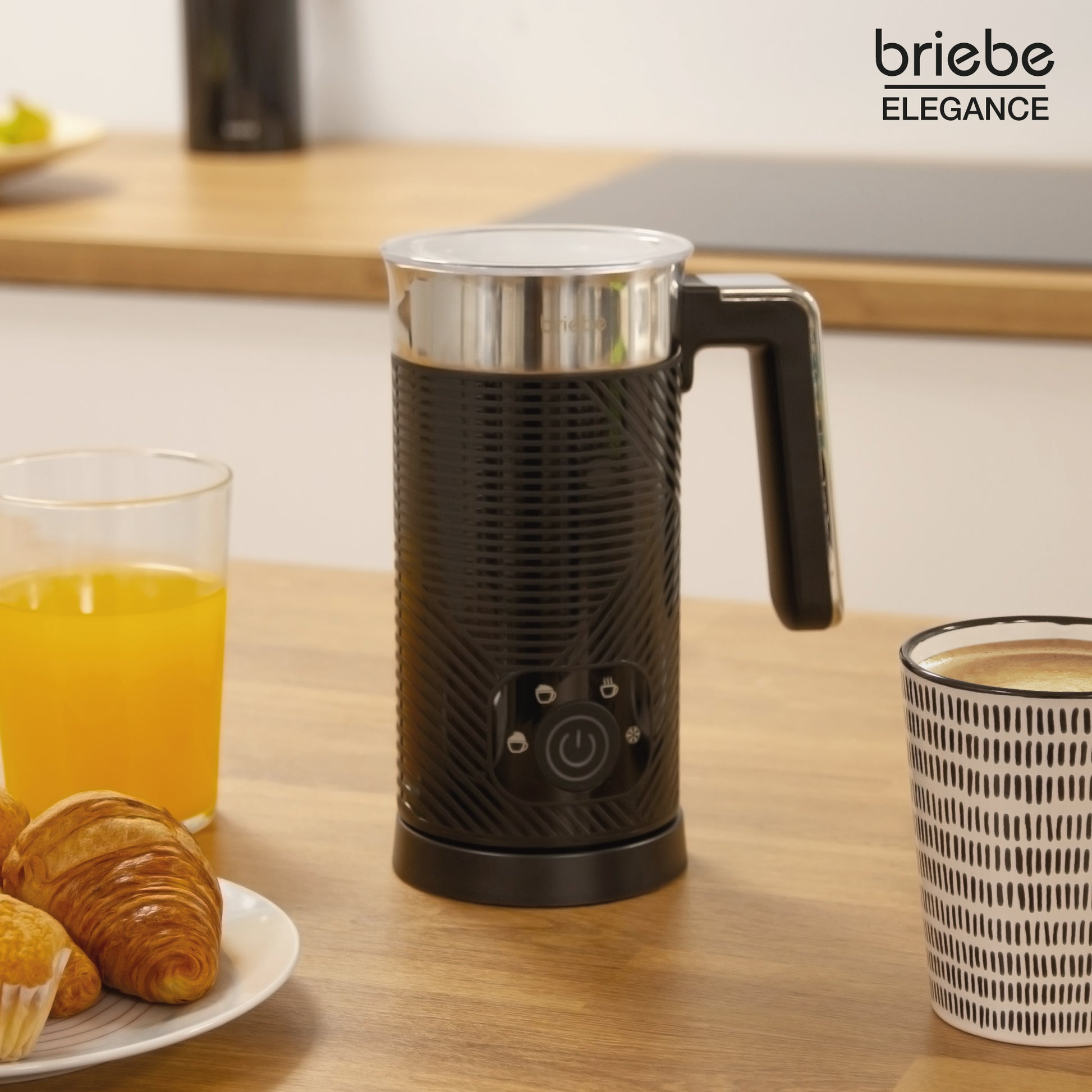 Briebe Elegance Espumador Leche Eléctrico Calentador Espuma Fría/caliente 130ml Leche Caliente 300ml, Mf1172blk, Negro_1
