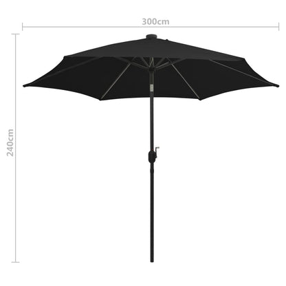 Vidaxl Sombrilla De Jardín Con Luces Led Palo De Aluminio Negra 300 Cm_2