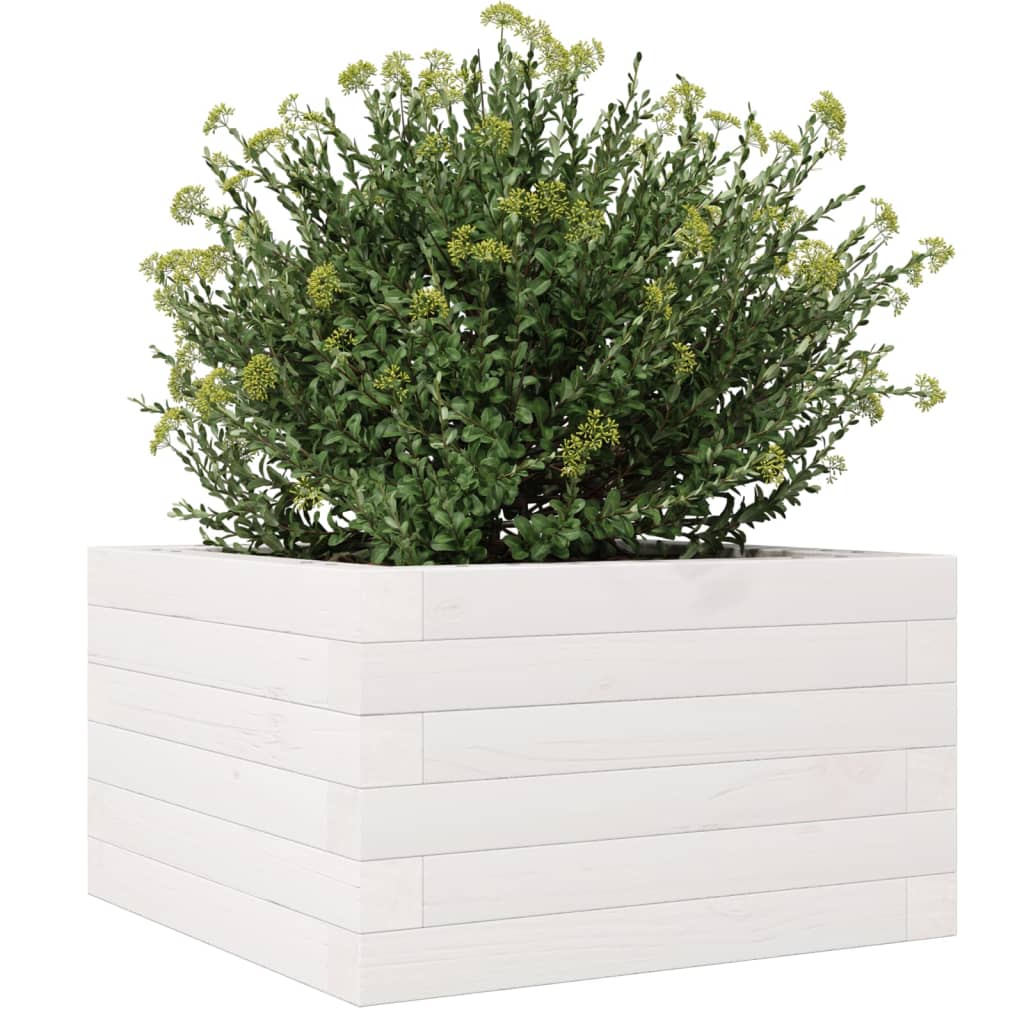 Jardinera De Madera Maciza De Pino Blanca 40x40x23 Cm_3