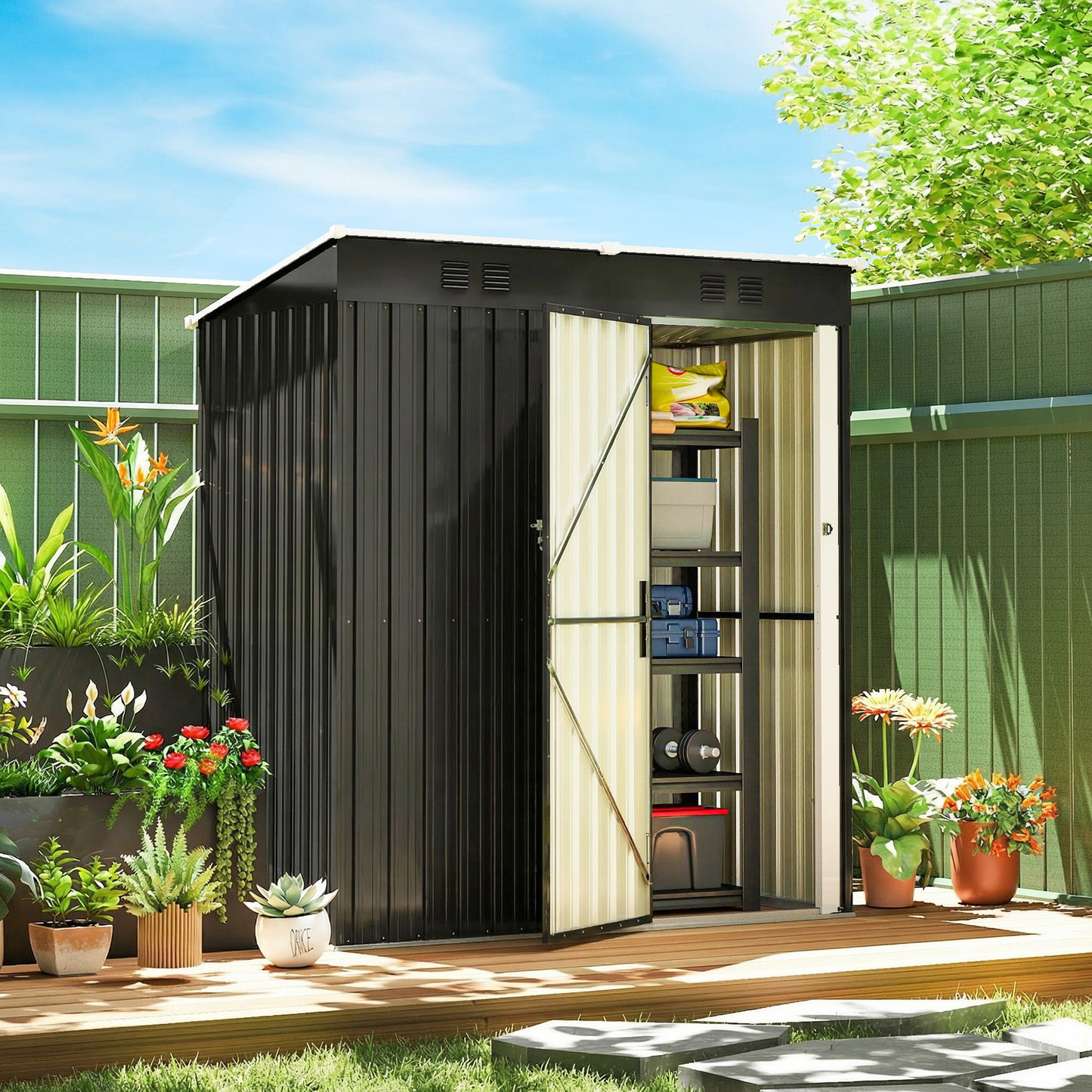 Outsunny Caseta De Jardín Exterior 1,37 M² Con Puerta Con Pestillo Y Ventilación_1
