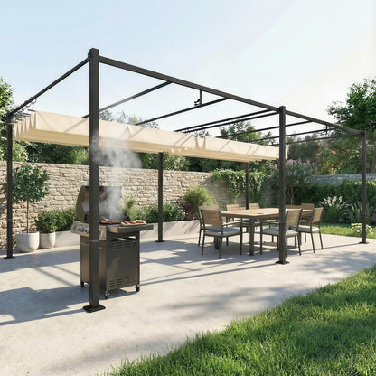Outsunny Pérgola De Jardín 6x3 M Con Techo Retráctil Upf50+ Drenaje Crema_3