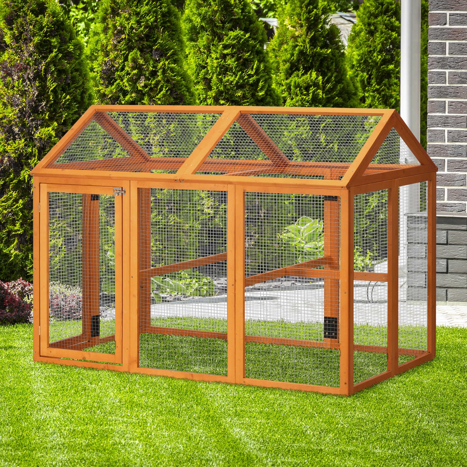 Pawhut Gallinero Para Exterior 140x88,5x106 Cm Para 1-3 Gallinas Madera Natural_1
