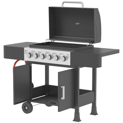 Barbacoa De Gas Outsunny Metal, Acero Inoxidable Negro 135x51x101 Cm_4