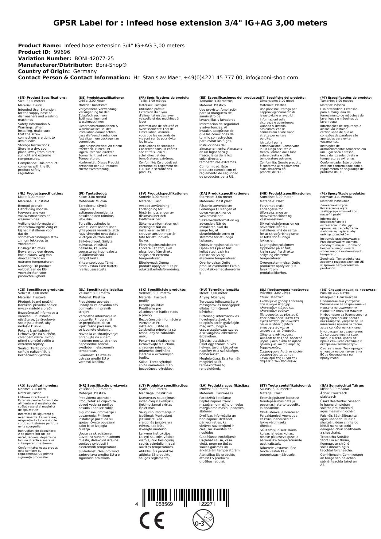 Alargador Latiguillo 3/4 Ig+ag 3 Metros