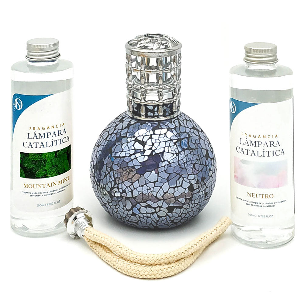 Pack Lámpara Catalítica Mosaico Azul Océano + Fragancia Mountain Mint 500ml + Limpiador Neutro 200ml + Mecha De Repuesto_0
