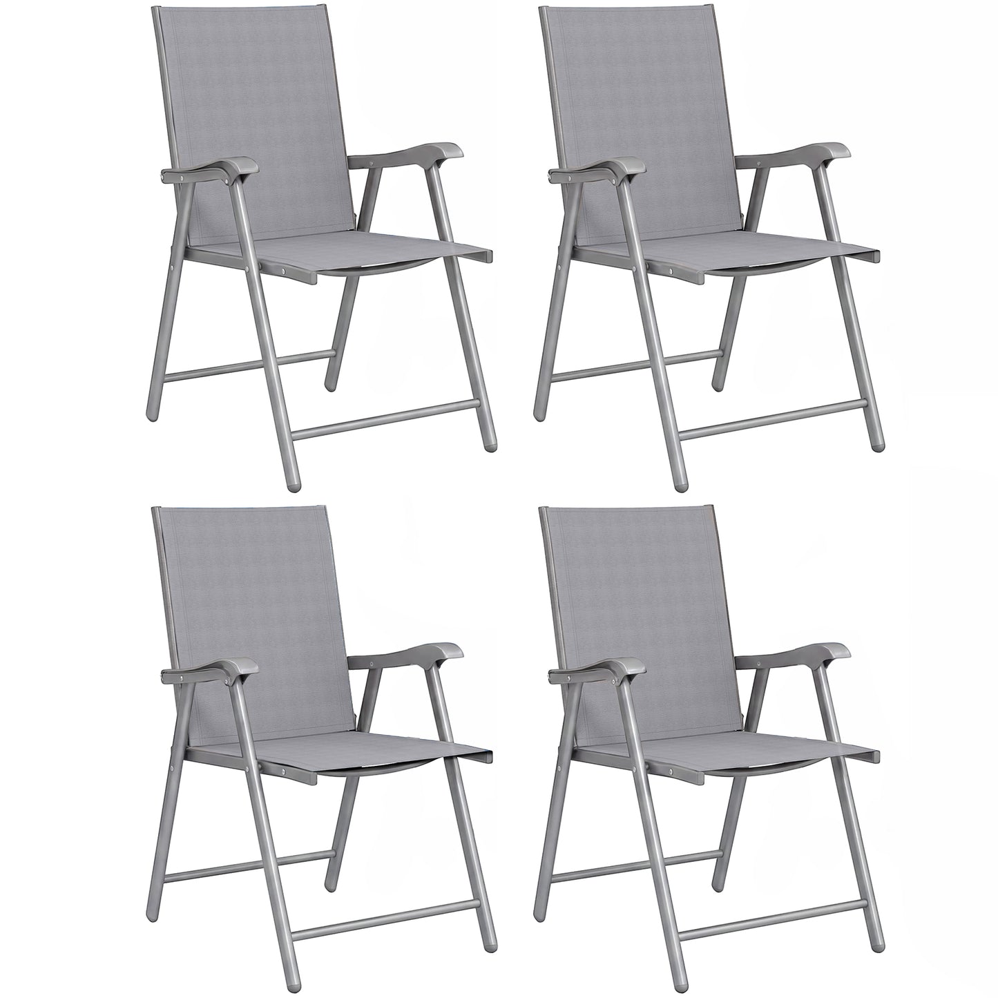 Outsunny Pack De 4 Sillas De Camping Plegables Tela Textilene 58x62x97 Cm Gris_0