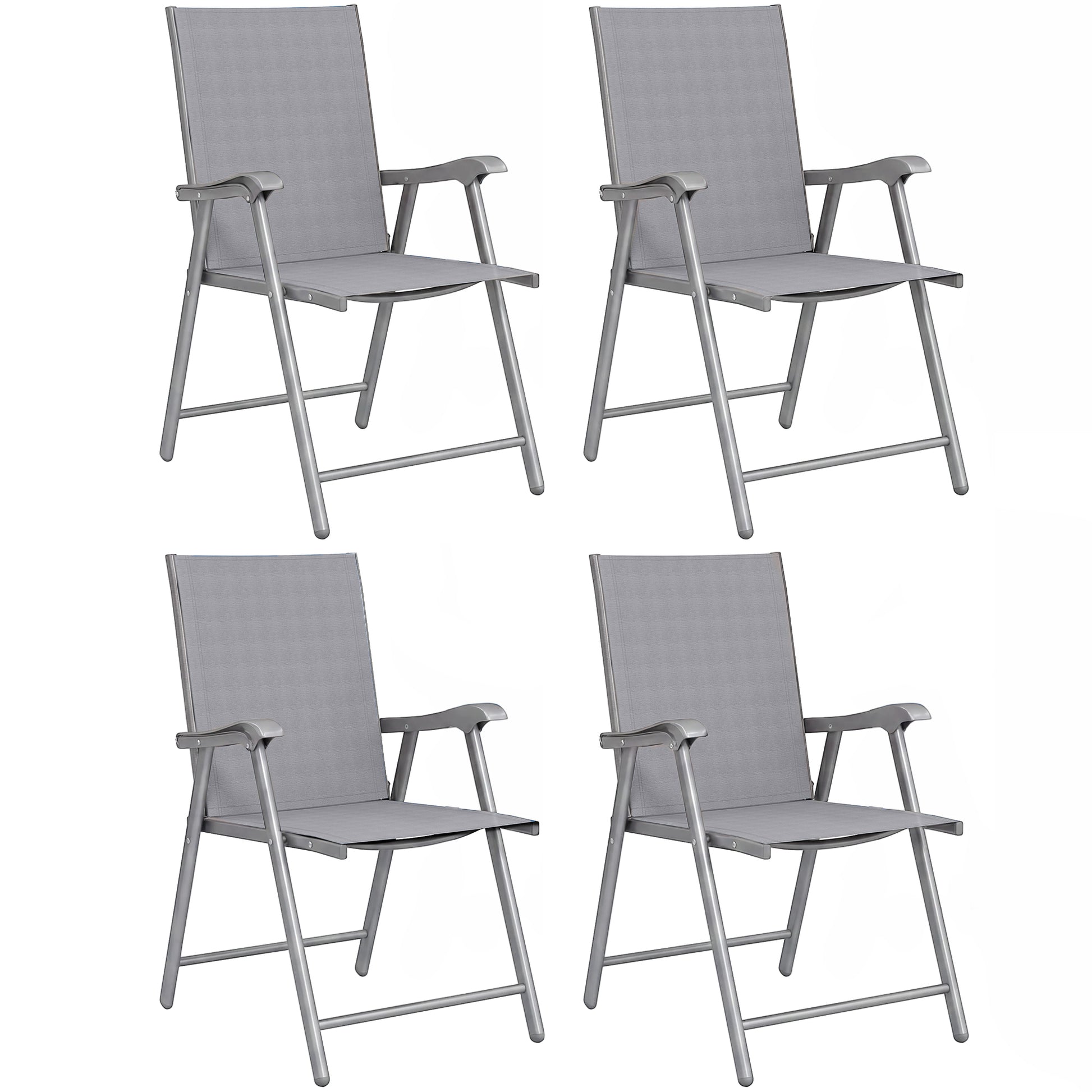 Outsunny Pack De 4 Sillas De Camping Plegables Tela Textilene 58x62x97 Cm Gris_0