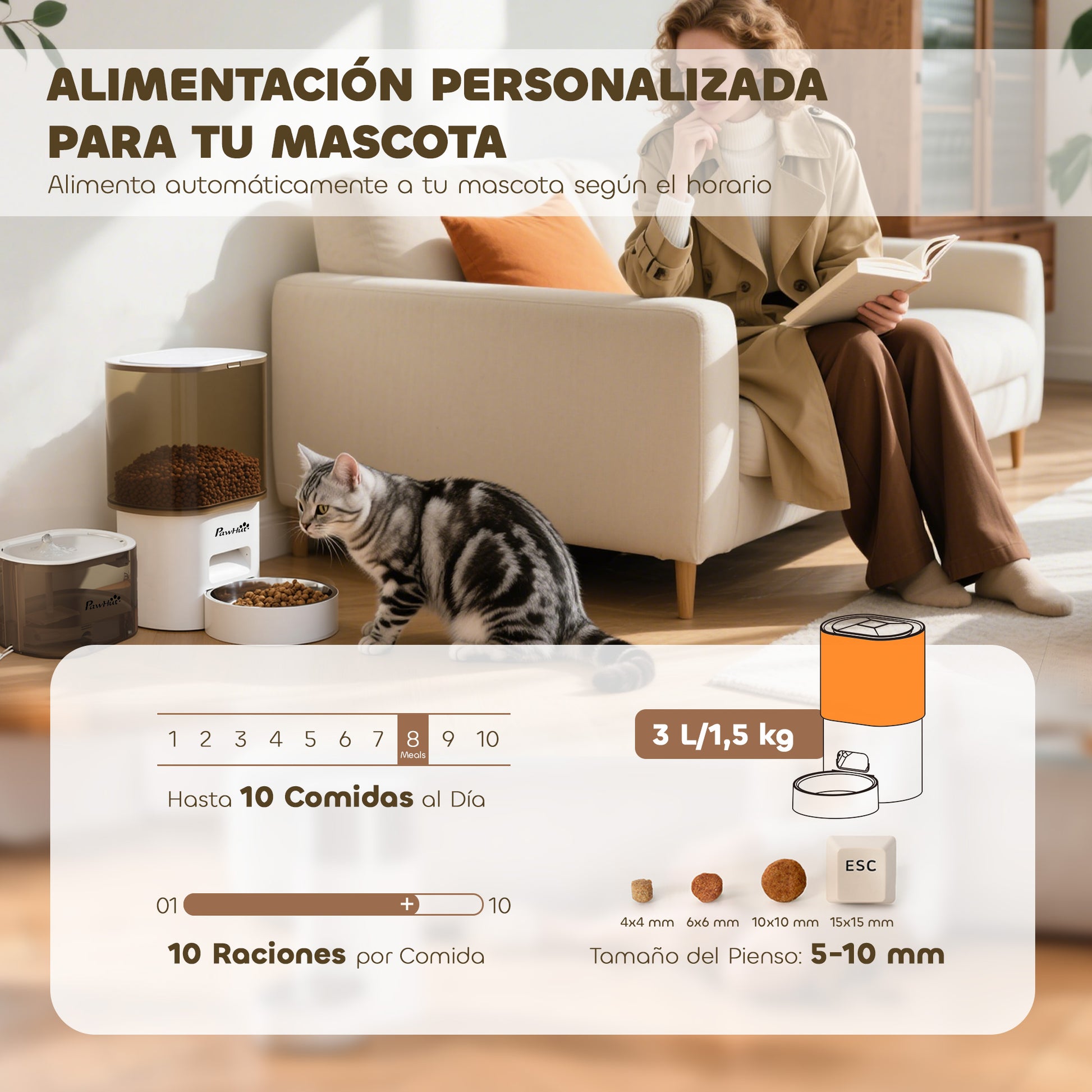 Pawhut Comedero Gato Automático De 3l Con Control De App 1-10 Comidas Al Día_3