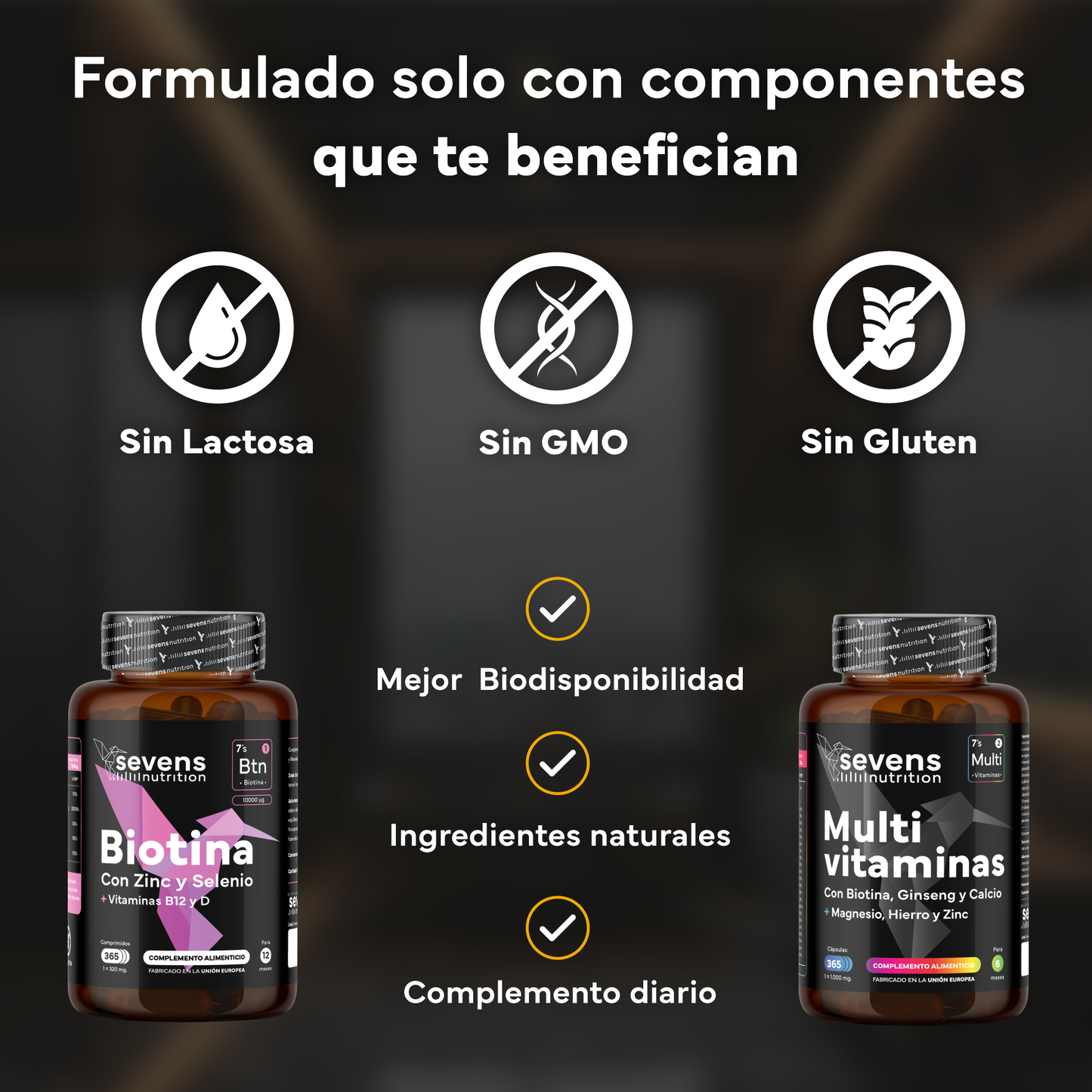 Biotina 10.000 Mcg + Multivitaminas Con Ginseng. Sevens Nutrition. Cabello, Piel Y Uñas + Energía Y Vitalidad Diaria_3