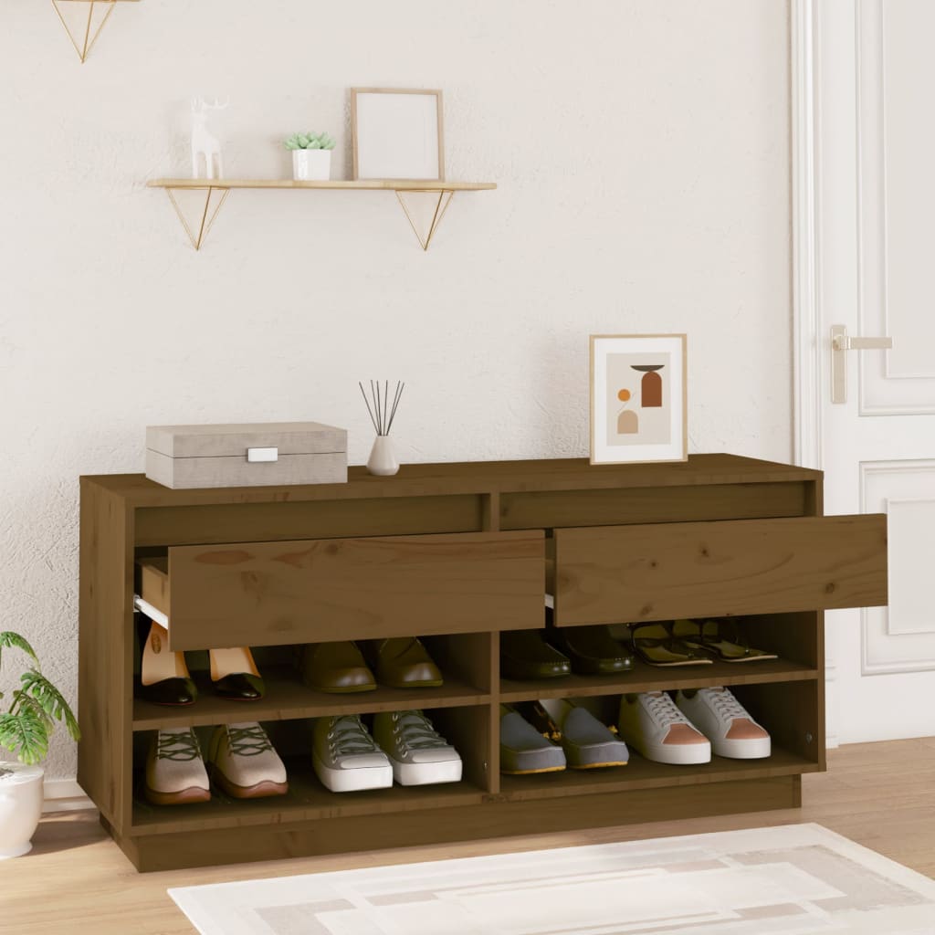 Mueble Zapatero De Madera Maciza Pino Marrón Miel 110x34x52 Cm / Vetonek_1