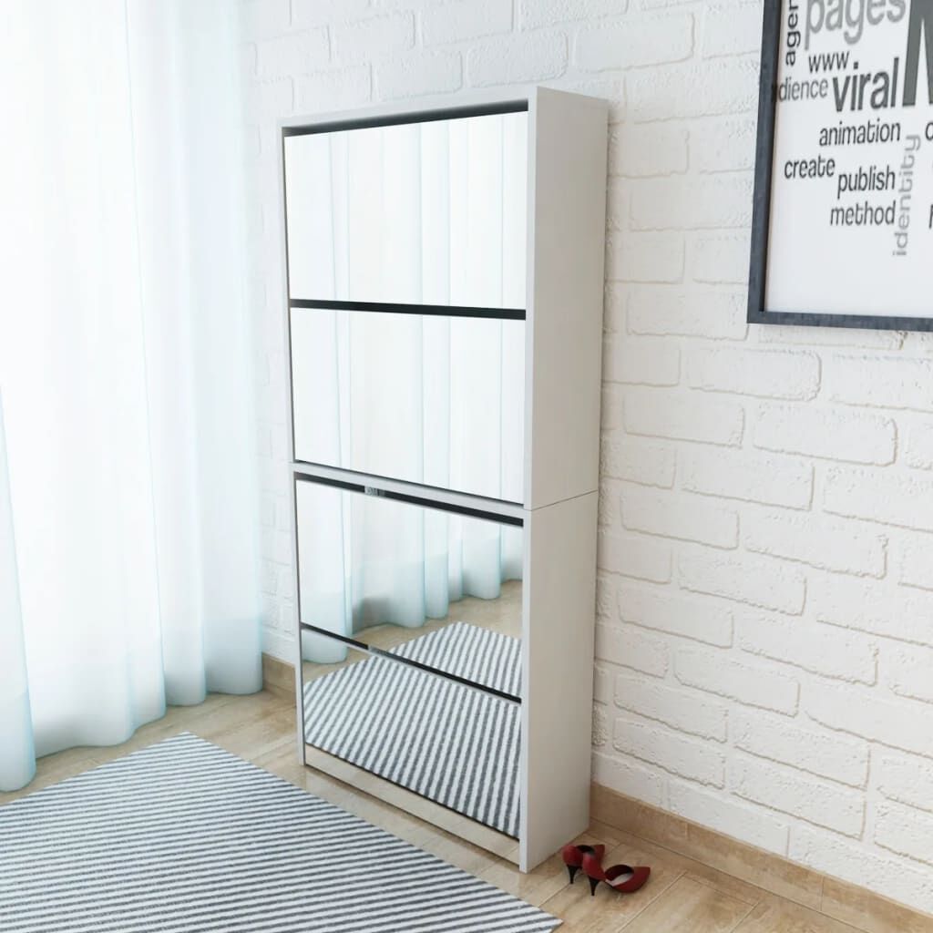 Vidaxl Mueble Zapatero 4 Compartimentos Espejo Blanco 63x17x134 Cm_1