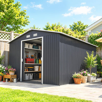 Outsunny Caseta De Jardín De Exterior 8,3 M² 277x322x192 Cm Gris_3