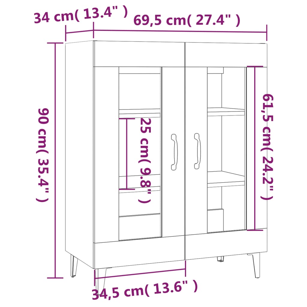 Aparador De Madera Contrachapada Blanco Brillante 69,5x34x90 Cm / Vetonek_1