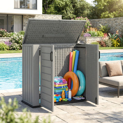 Outsunny Cobertizo De Jardín 940l Con Tapa Abatible 2 Puertas Cerradura Gris_1