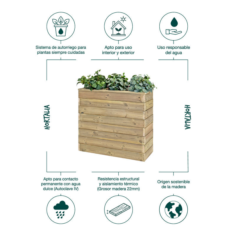 Jardinera De Madera Con Autorriego 86x34x80 Cm Nidum Basic Hortalia_4