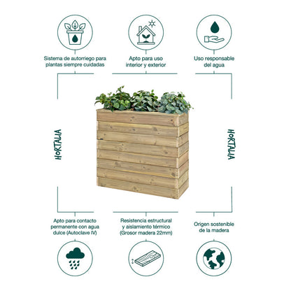 Jardinera De Madera Con Autorriego 86x34x80 Cm Nidum Basic Hortalia_4