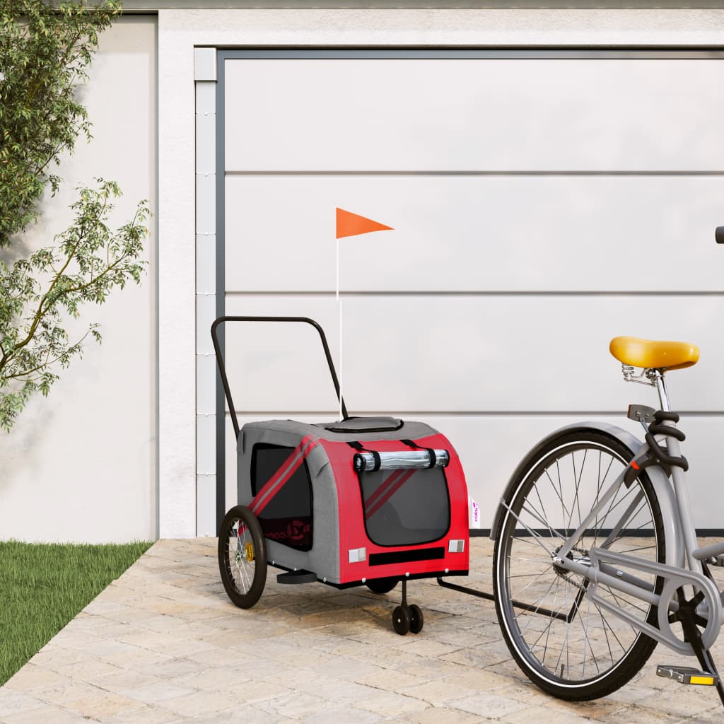 Remolque De Bicicleta Mascotas Hierro Tela Oxford Rojo Gris_1
