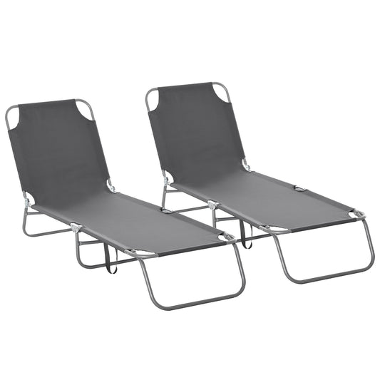 Outsunny Conjunto De 2 Tumbonas Plegables Con Respaldo 187x55x24 Cm Gris_0