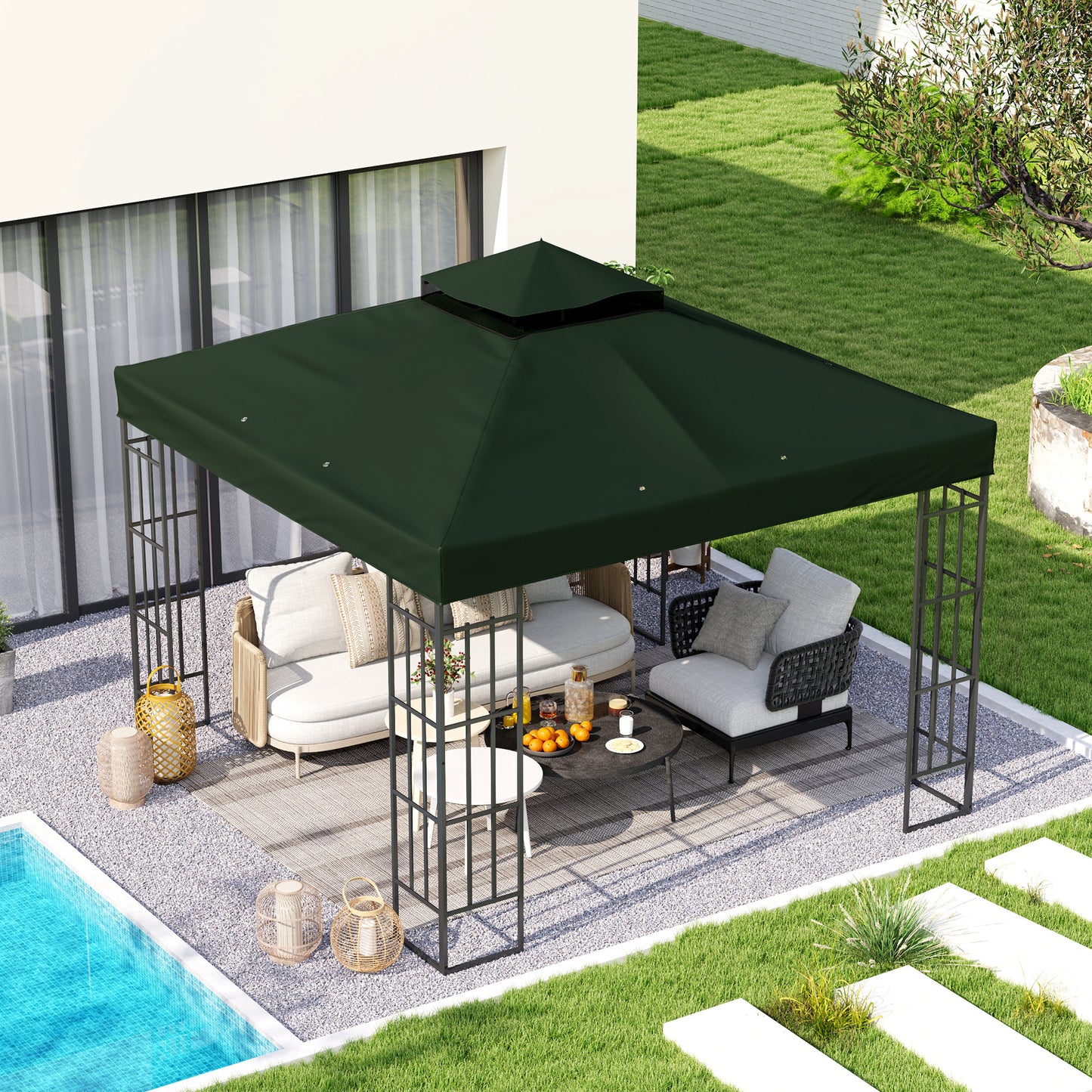 Outsunny Techo De Repuesto Para Cenador 3x3 M Con Techo Doble Protección Uv 30+_1