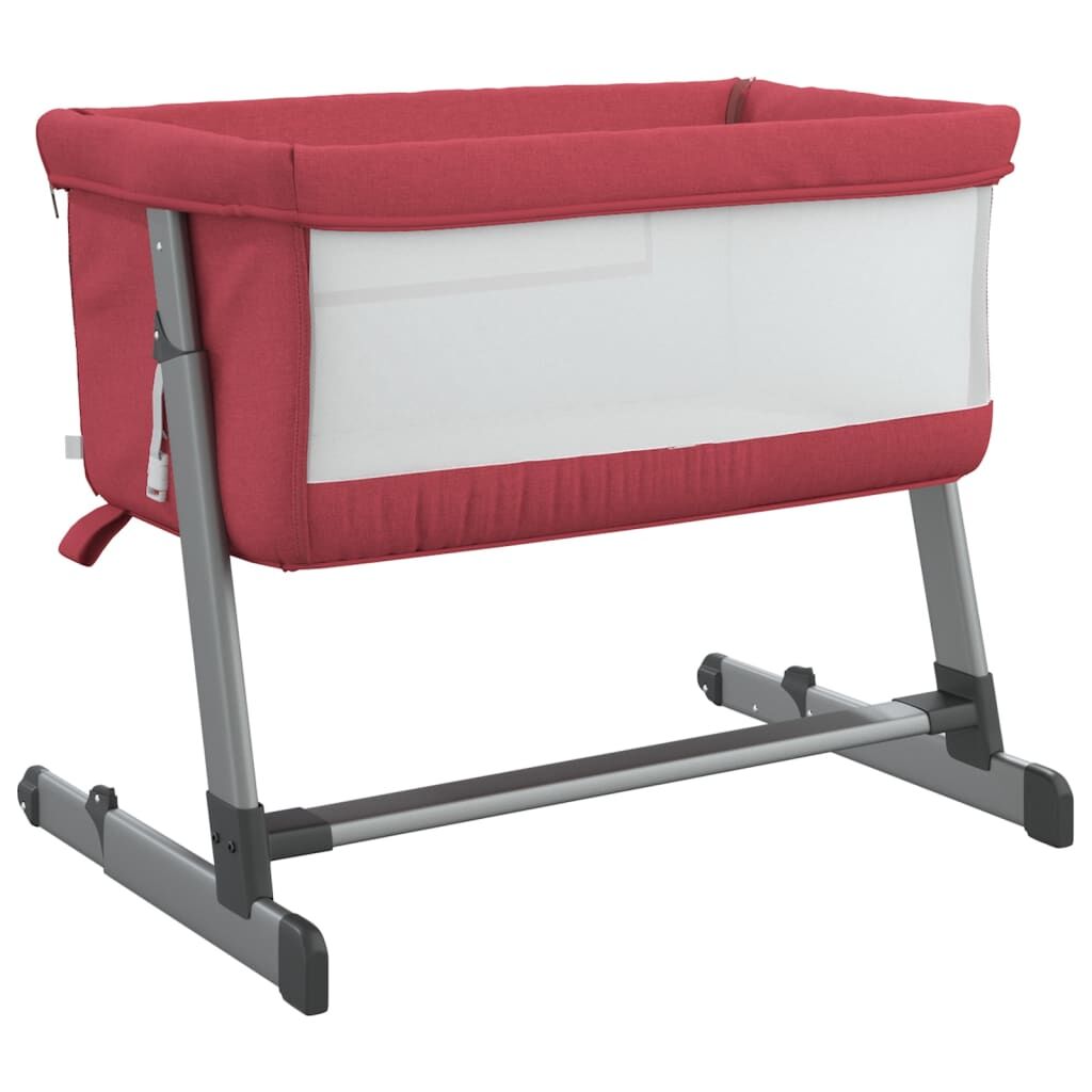 Vidaxl Cuna Con Colchón Tela De Lino Rojo_4
