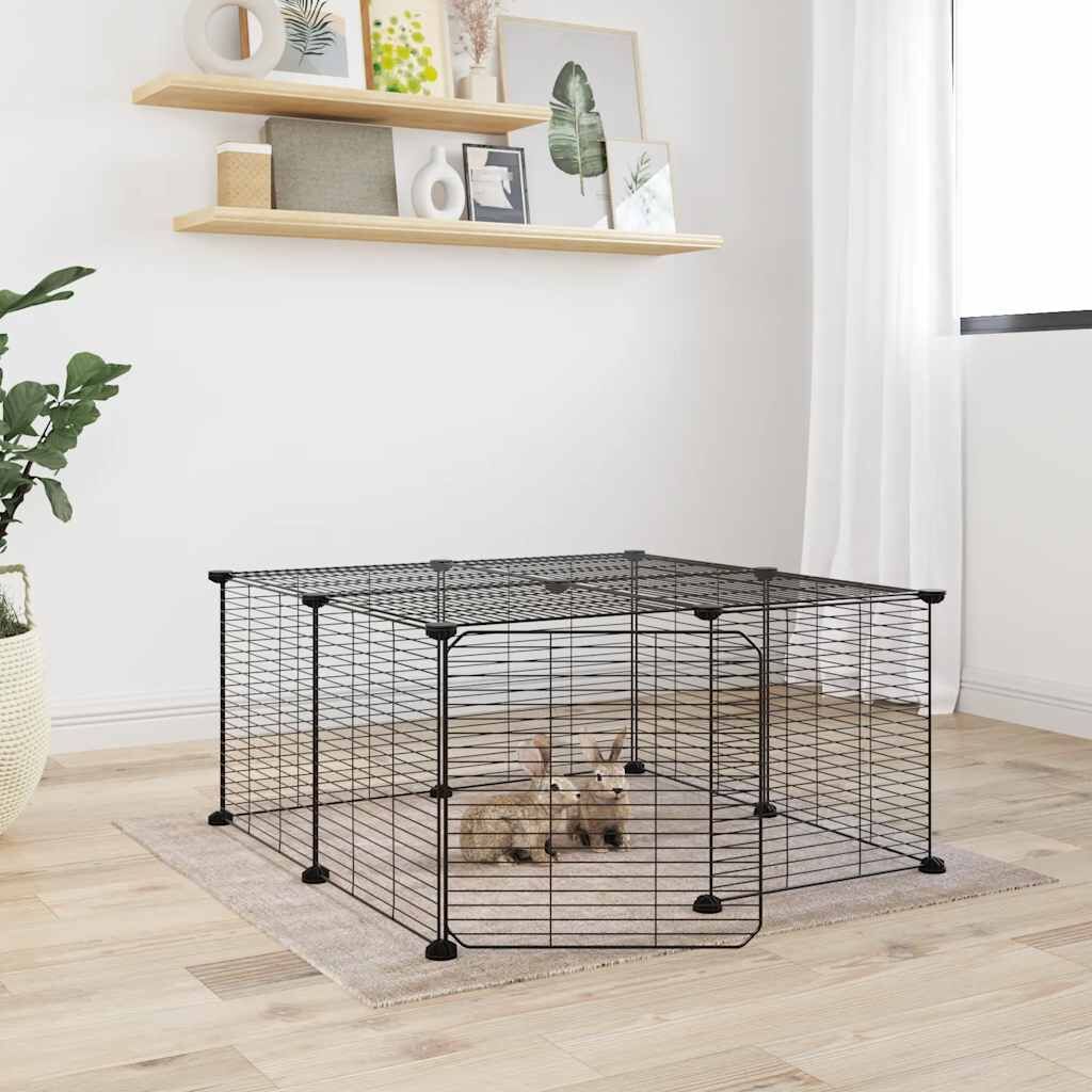Vidaxl Jaula Para Mascotas De 12 Paneles Puerta Acero Negro 35x35cm_1