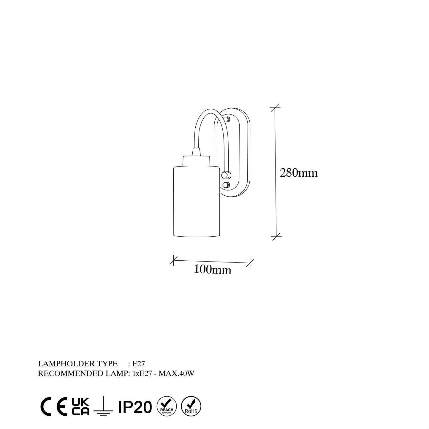 Aplique De Pared, Metal , Negro, 10x21x28, Casquillo E27 Max 40 W_1