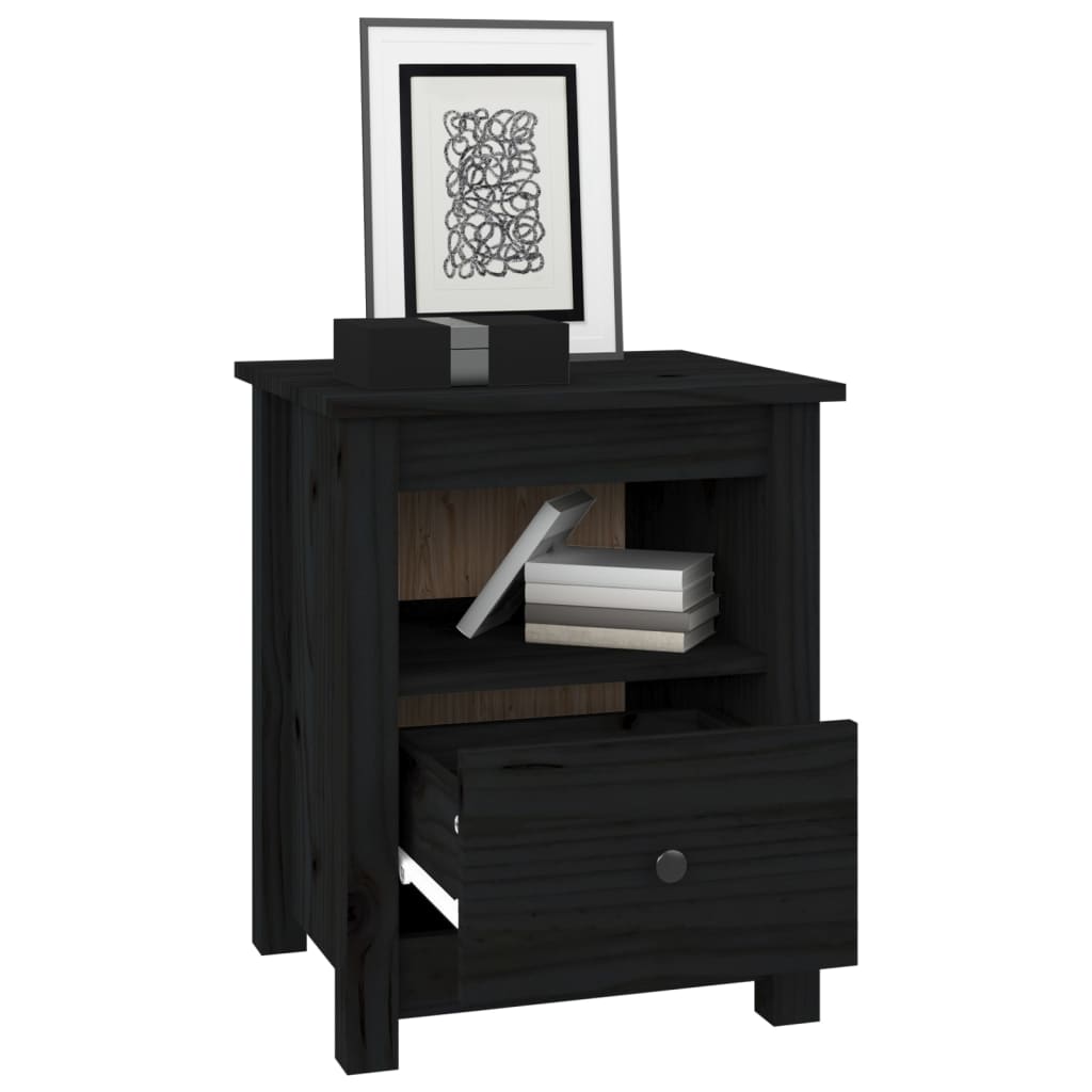 Mesitas De Noche 2 Uds Madera Maciza De Pino Negra 40x35x49 Cm_1