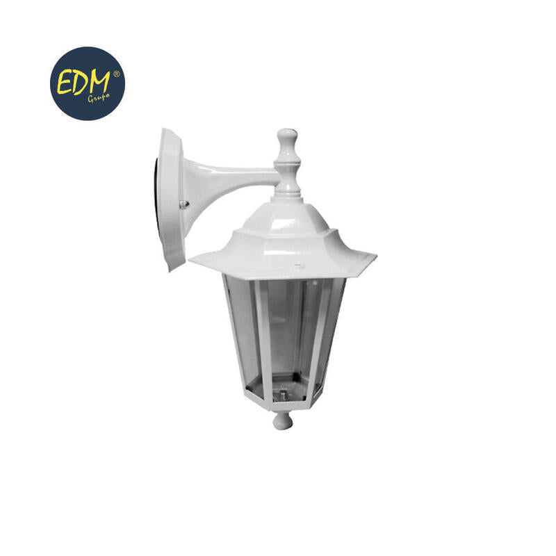 Farol De Aluminio Y Cristal Para Pared. Ip44 E27 60w Color Blanco Ø19,5x21x32cm Modelo Zurich. Edm_0