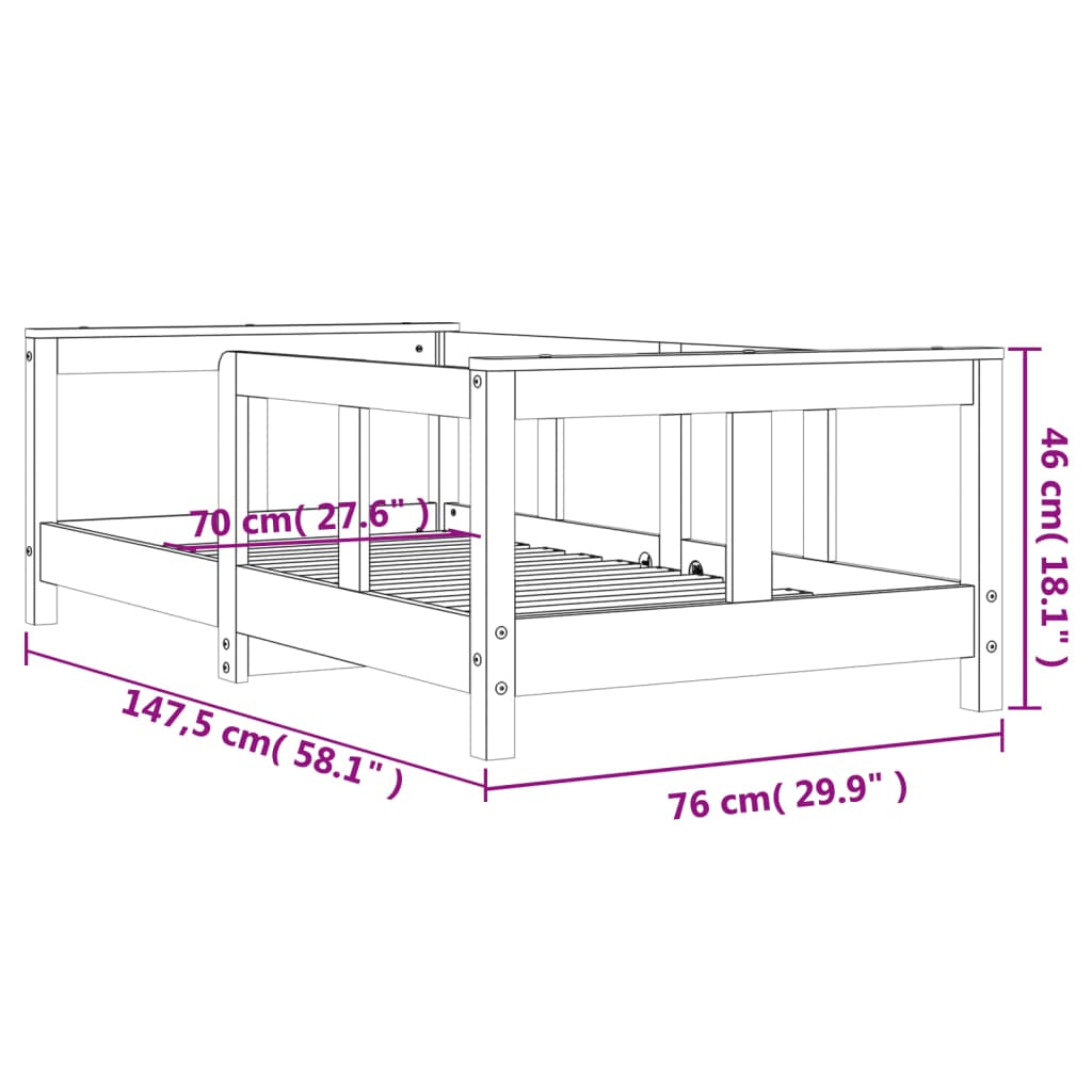 Vidaxl Estructura De Cama Para Niños Madera Maciza De Pino 70x140 Cm_2